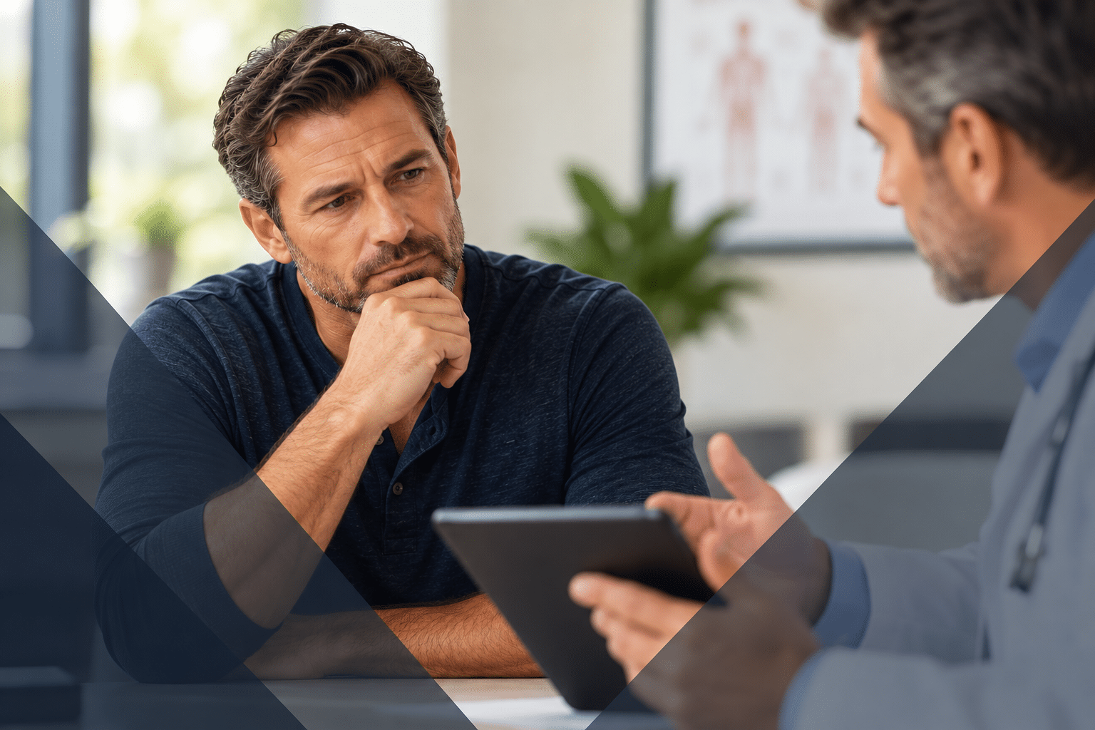 Man discussing treatment options with a healthcare provider